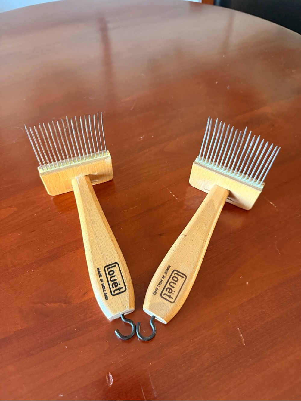 Louet Wooden Wool Comb Pair in Natural Wood